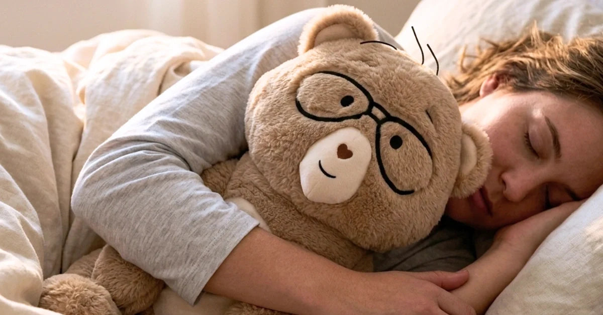 Woman asleep with Percy bear
