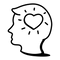 Outline of a head with a heart in the center on a white background